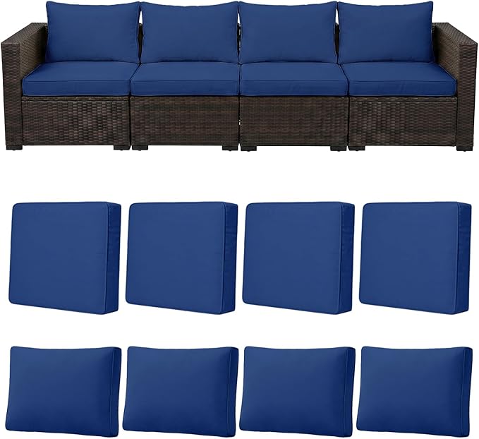 8pcs Outdoor Patio Cushion Covers Replacement, 24" Zippered Outdoor Cushion Covers Waterproof, UV Resistant & Washable Patio Furniture Cushion Covers Waterproof for Patio Sectional, Navy Blue