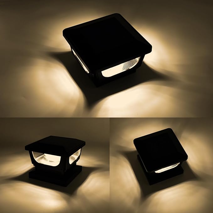 Sumaote Solar Post Cap Lights, 120 Lumen 3000K Warm White LED for 3x3 Metal/Vinyl & 4x4 Wood Posts, IP65 Waterproof Outdoor Garden Fence Deck Lighting, Dusk-to-Dawn Auto On/Off (6 Pack)
