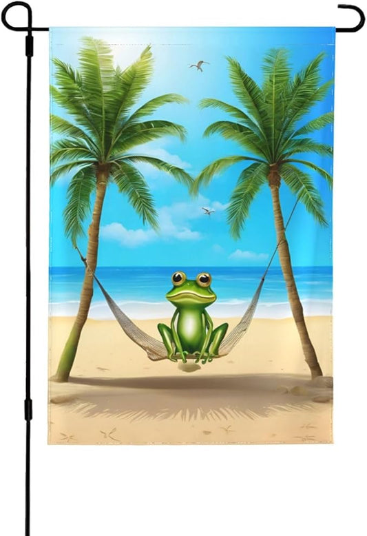 Delerain Frog Garden Flag, 28 x 40 Inch Double Sided Design Weather Resistant Indoor & Outdoor Decoration Small Banner for Home Yard Lawn Patio Office