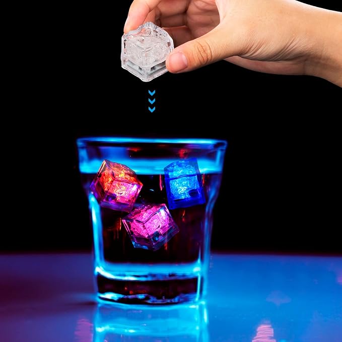 Light Up Ice Cubes, 60 PCS Multi Color Led Ice Cubes for Drinks with Changing Lights, Reusable Glowing Flashing Ice Cube for Club Bar Party Wedding Decor