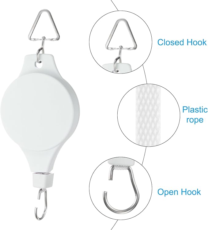 PATIKIL Plant Hanger, 6 Pcs Pulley Retractable Triangle Hanging Flower Basket Hook Indoor and Outdoor Plant Pots Holder, for Planters, Flower Basket, Wind Chimes, Bird Feeders, White