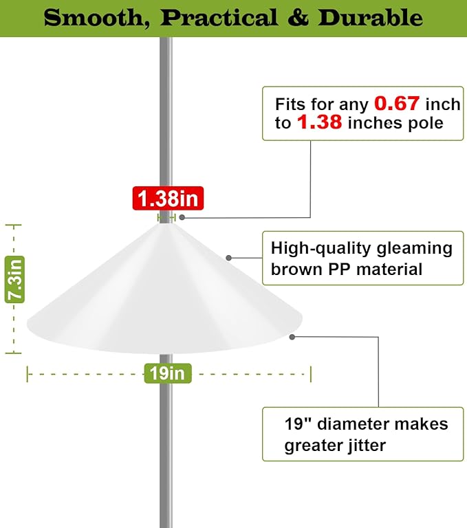 19 Inch Wide Squirrel Baffle for Bird Feeder Pole, Outside Pole Mount Stopper & Bird House Guard for Outdoor Shepherd’s Hook, Semi-Transparent, 1 Pack