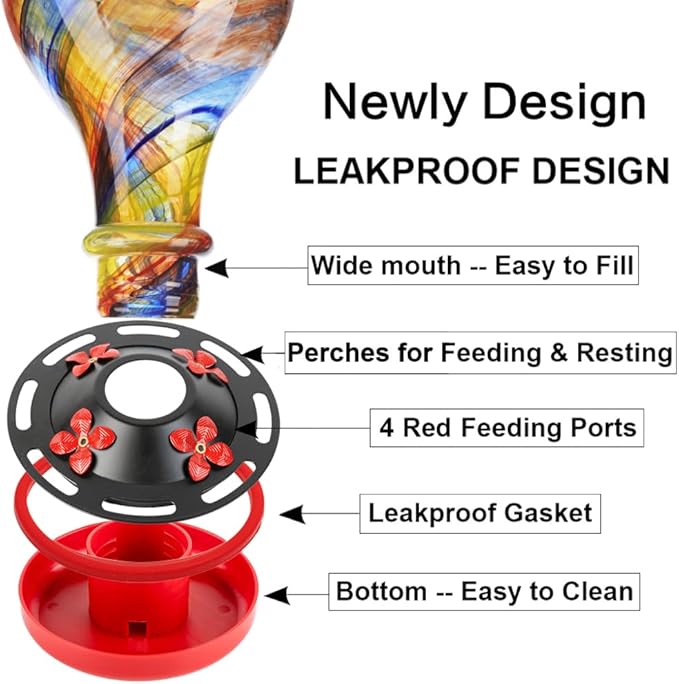 WOSIBO Hummingbird Feeder Replacement Bottom Base Replacement Part Includes Red Plastic Base Metal Top and Brushes (Black)