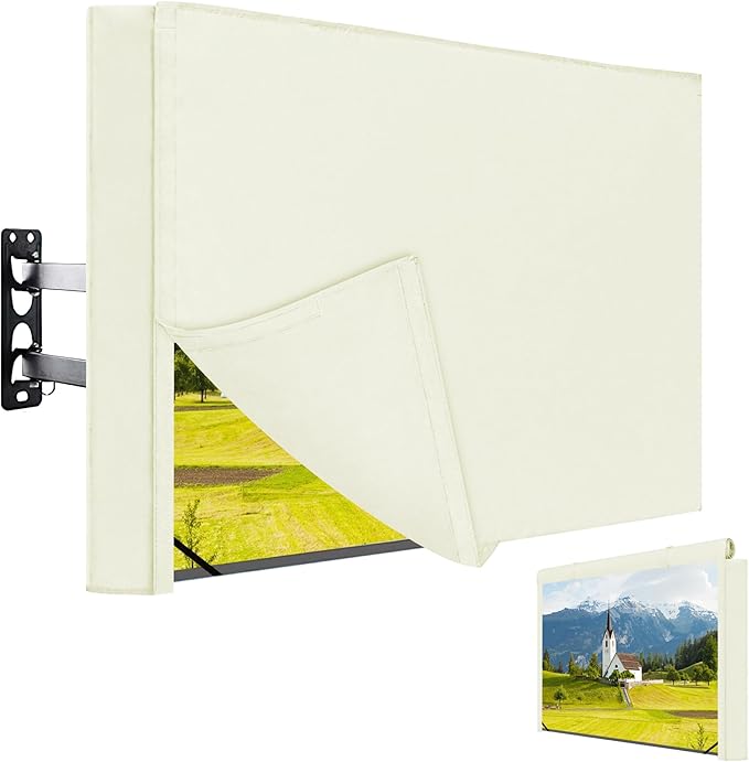 Easy-Going Outdoor TV Cover with Roll Up Front Flat - Waterproof & Weatherproof for 55-58 inch Flat Screen TV, Beige