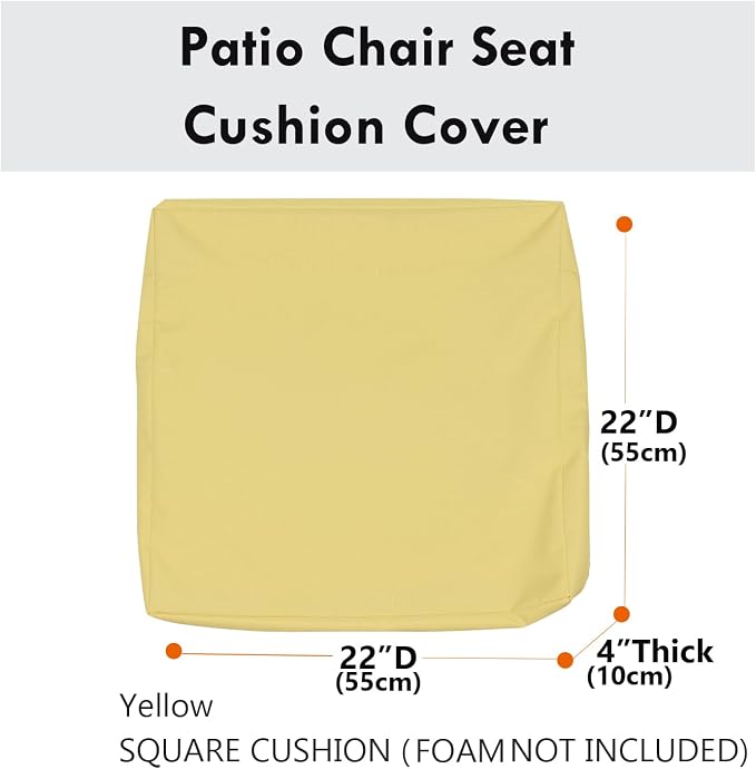 Patio Seat Cushion Covers,Washable Slip Covers Replacement,Waterproof Outdoor Furniture Chair Cushion Pillow Seat Cover for Couch,Garden,Sofa,Yellow,22"×22"×4"(4 Covers Only)