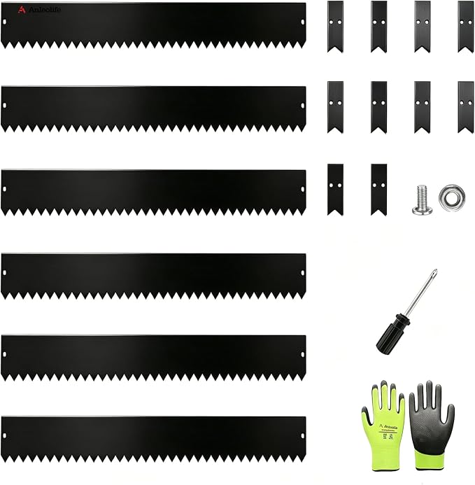 A ANLEOLIFE 20FT Galvanized Steel Landscape Edging, 6-Pack 40" L x 6" H Hammer-in Metal Garden Border with 10 Stakes for Lawn, Pathway, Flower Beds – Black