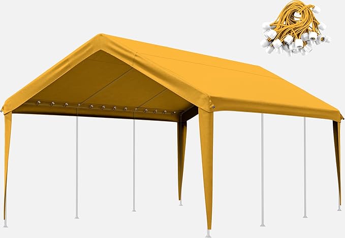 Carport Canopy Replacement Cover 12x20 Heavy Duty Outdoor Portable Car Canopy Oxford Waterproof UV & Tear Resistant Garage Canopy with Ball Bungees (Frame is Not Included)