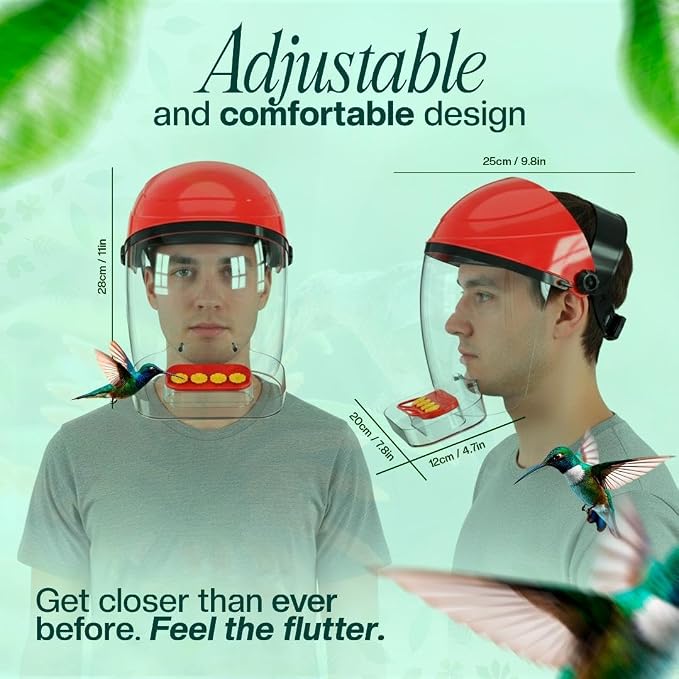 HummViewer Wearable Hummingbird Hat Feeder - Humm Viewer Mask, Helmet Feeder for Head with Face Shield, Bird Viewing Experience for Men & Women Includes Expert Guide