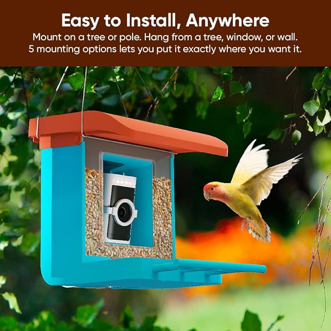 Bird Feeder Camera Case Compatible with Wyze Battery Cam Pro, Wyze Cam Outdoor v1/v2, Camera v4/v3/v3 Pro, 5 DIY Mounting Methods, with a Macro Lens (Solar Panel/Camera NOT Included), Blue