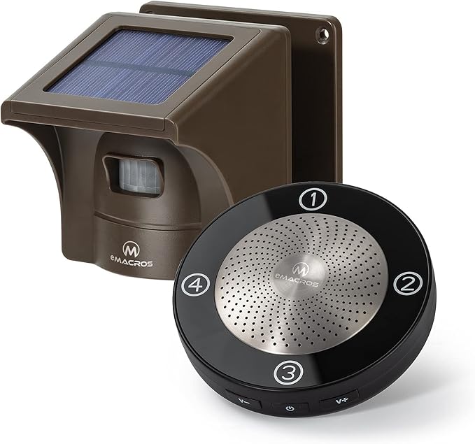 eMACROS Non-APP Wireless Driveway Alarm — 1/2 Mile Solar Motion Sensor with Plug-in Receiver for Driveways, Homes, Large Properties, Weatherproof Outdoor Security System