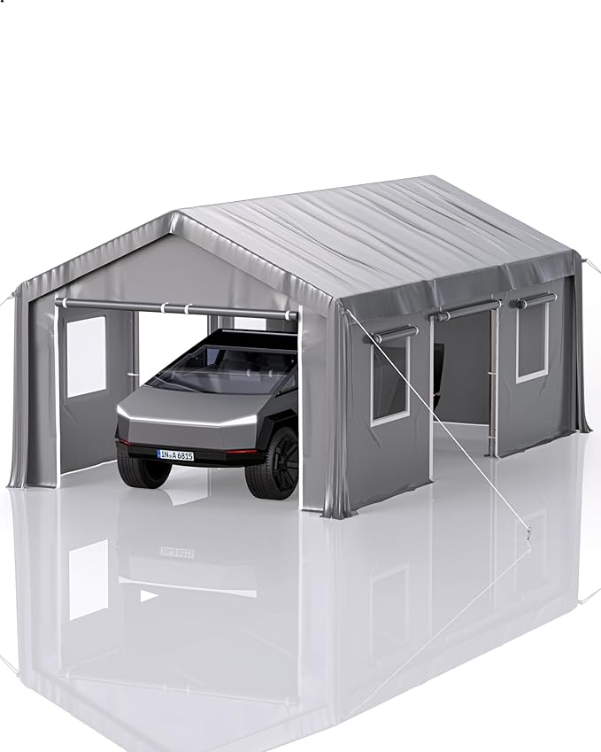 10X20 Heavy Duty Carport ，Car Ports with 180G Removable Side Walls, Portable Car Port Garage, Car Shelter All Weather - Grey