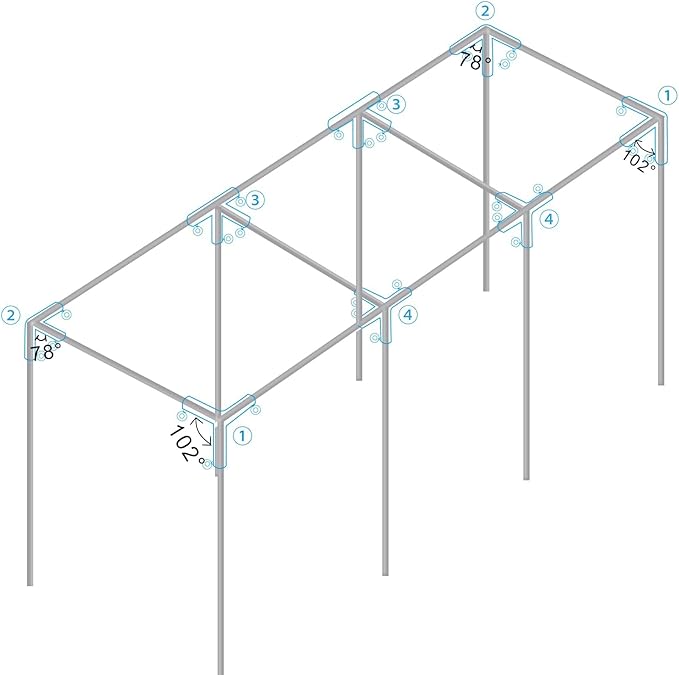 Aoneky 1-3/8 Inch Slant Roof Corner Canopy Fitting Kit, Heavy Duty Metal Frame Connector for DIY Canopy Carport Shed Gazebo Greenhouse, 4 6 8 10 Leg Options (8 Leg Kit)