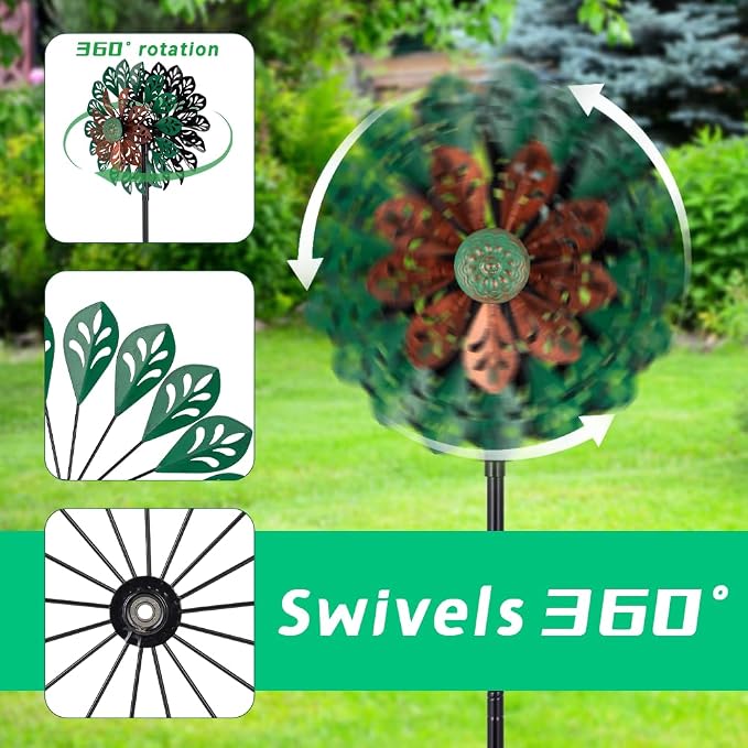 Viveta Wind Spinner Outdoor, Kinetic Metal Wind Sculptures & Spinners, 360 Degrees Windmill for Yard and Garden