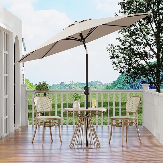 Garvee 10FT Patio Umbrella - Outdoor Table Umbrella with Crank Lift & Push Button Tilt - Market Umbrella 8 Sturdy Ribs UV Protection for Pool, Deck, Yard, Garden - Light Beige