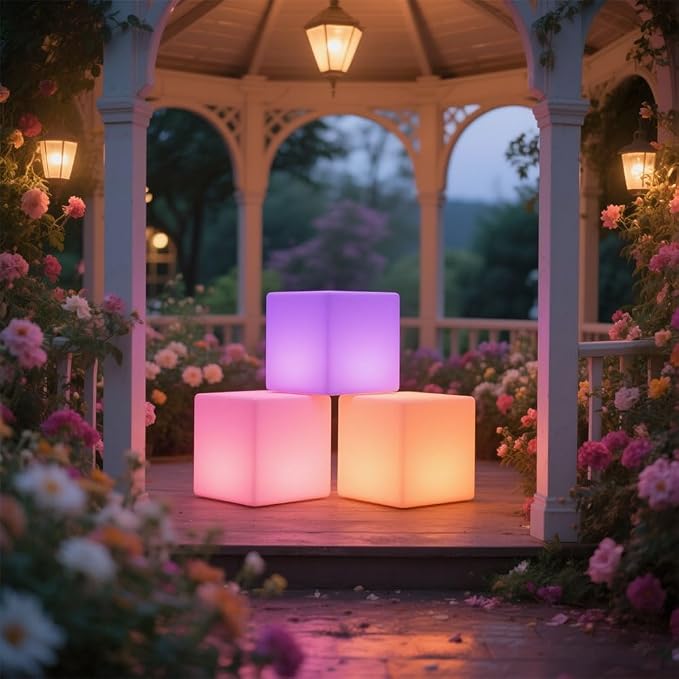 8-in Garden Solar Cube Light Outdoor, Waterproof Solar Cube Lamp for Outside w/Remote, 16 RGB Color 4 Mode Glow Tesseract Cosmic Cubes, Illuminate Cubes Mood Lamp w/Ground Stake for Patio Yard Pathway