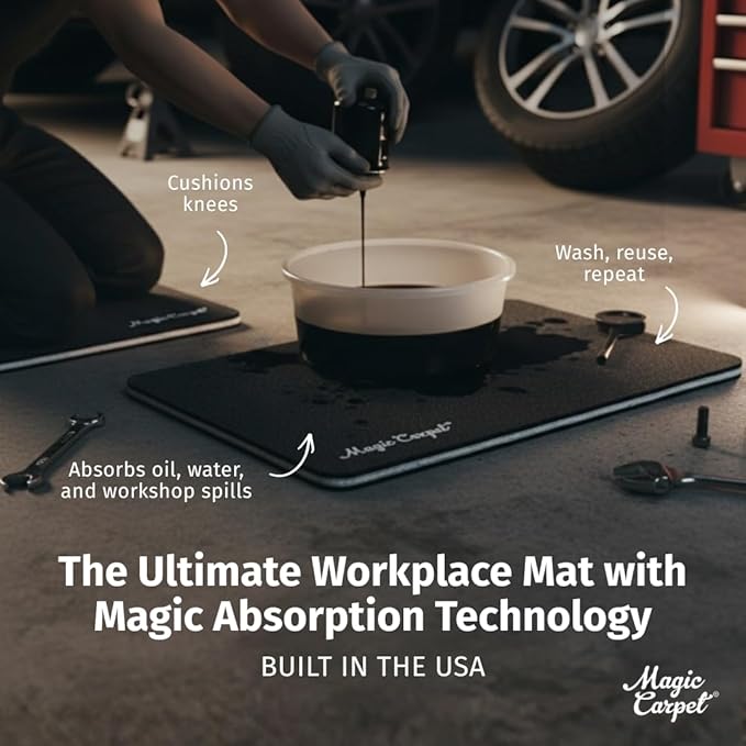 Magic Carpet® DIY Work Mat and Kneeling Pad (1-Pack) | 25″ × 38.75″ | Heavy-Duty Absorbent & Puncture-Resistant Pad for Garage, Crafts, & Gardening | Washable | Made in USA | Recycled Material