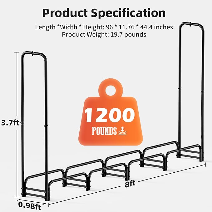8FT Firewood Rack with Cover Outdoor, Heavy Duty Wood Storage Rack with 600D Oxford Waterproof Full Cover for Fireplace, Patio, Deck, 1/2 Cord Log Holder with Firewood Carry Bag