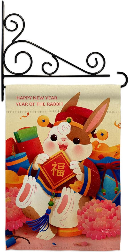 Luck Rabbit Year Wall Art Home Decor Banner Room Flag Pole Patio Lawn Garden Outdoor Decorations Indoor Tapestry Yard Signs Lunar New Year Gifts Spring Festival Chinese Decorations Made In USA
