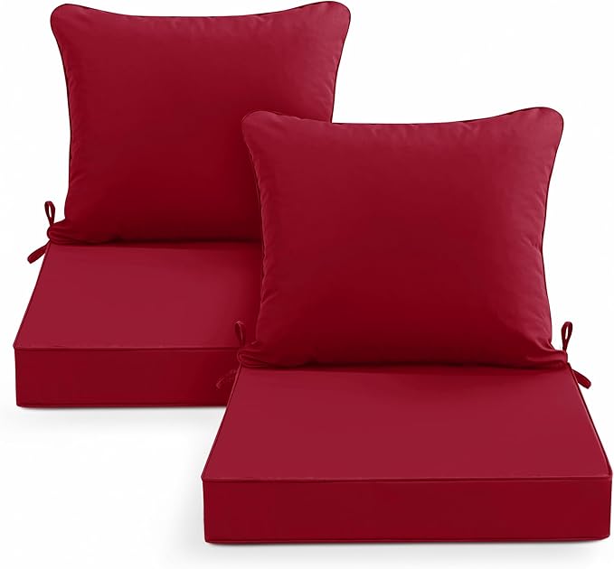 Summsun Waterproof Patio Cushions for Outdoor Furniture, Fade Resistant Back Pillow and Seat Cushion Set for Couch Replacements, 24 x 24 Inch, Red, Set of 2