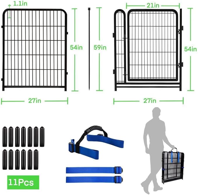 Tall Garden Fence Animal Barrier, 54 in(H) Dog Fence Outdoor for Yard, 10 Panels Total 22.1 Ft(L) Garden Fencing, 21 in Wide Low Threshold Gate Outdoor Dog Fence, Temporary Fences for Dogs