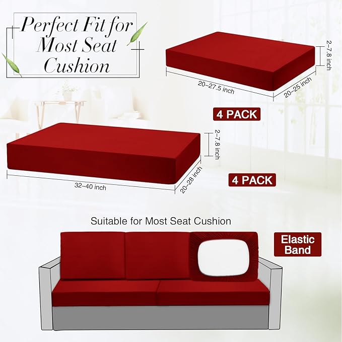 Newwiee 8 Pcs Stretch Patio Outdoor Cushion Covers Replacement for 4 Backrests and 4 Patio Cushions Covers, Waterproof Couch Sofa Slipcover Furniture Protector, Thin Fabric Breathable(Wine Red)