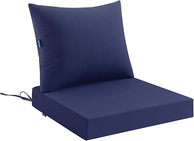 MIULEE Navy Outdoor Seat Cushion Set 22x22 Inch Linen Textured Waterproof & 3 Year Color Fastness Seat and Back Cushion with Ties No Slip Design for Patio Furniture Chair Sofa Couch