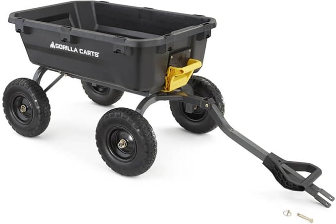Gorilla Carts 7GCG-NF Heavy-Duty Poly Dump Garden Cart with No-Flat Tires, 7 Cubic Feet, 1200-Pound Capacity, Black, Amazon Exclusive
