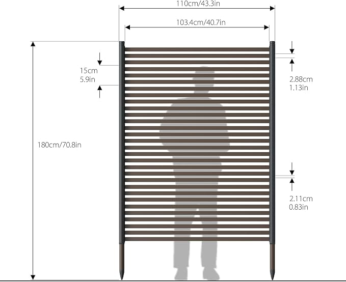 Outdoor Privacy Screens - Length: 43in, Height: 70.8in, Fence Privacy Screen, Freestanding Horizontal Fence, Metal Material, Anti-Corrosion and Weatherproof, Suitable for Outdoor Garden Courtyard