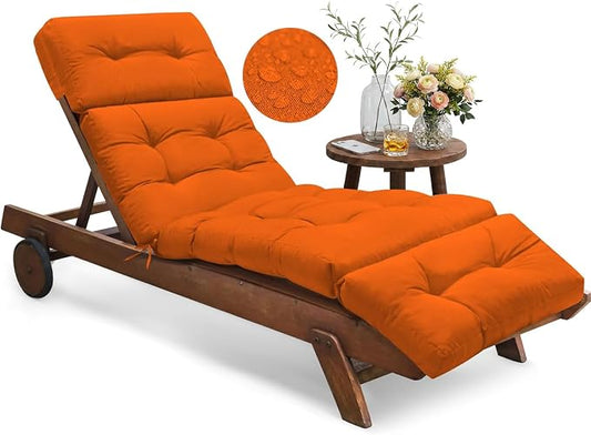 Waterproof Outdoor Chaise Lounge Cushion 74.4 x 22 x 4.7 Inches Memory Foam Lounge Chair Cushions for Outdoor Furniture with Ties, Thickened Pool Chaise Lounge Chair Cushions, Orange
