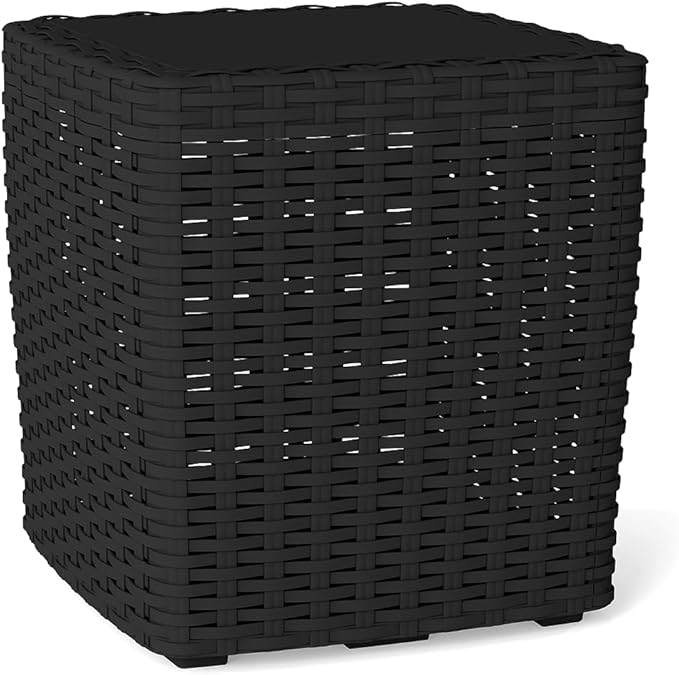 14 Gallon Outdoor Storage Box, Faux Rattan Deck Box with Removable Lid & Lockable Feature, All-Weather Waterproof Storage Bench for Poolside, Garden Tools Delivery Packages, Black