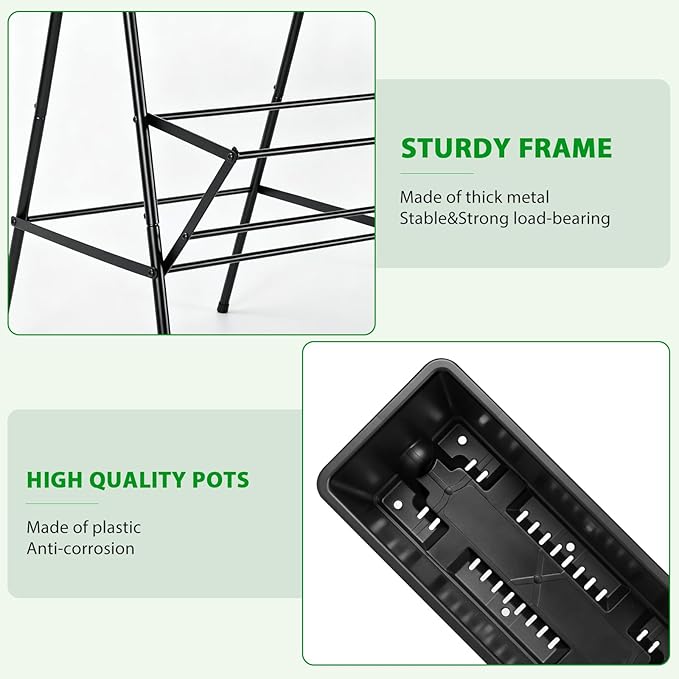 Raised Garden Bed Tiered Vertical Garden Planters Outdoor 7 Planter Boxes with Legs Indoor Elevated Herbs Flowers Vegetables Garden Box for Backyard Patio Balcony, Black