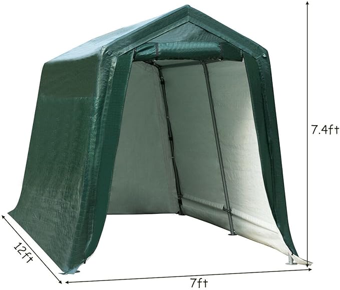 ERGOMASTER 7 Ft x 12 Ft Outdoor Carport Patio Storage Shelter Metal Frame and Waterproof Ripstop Cover for Motorcycle and ATV Car