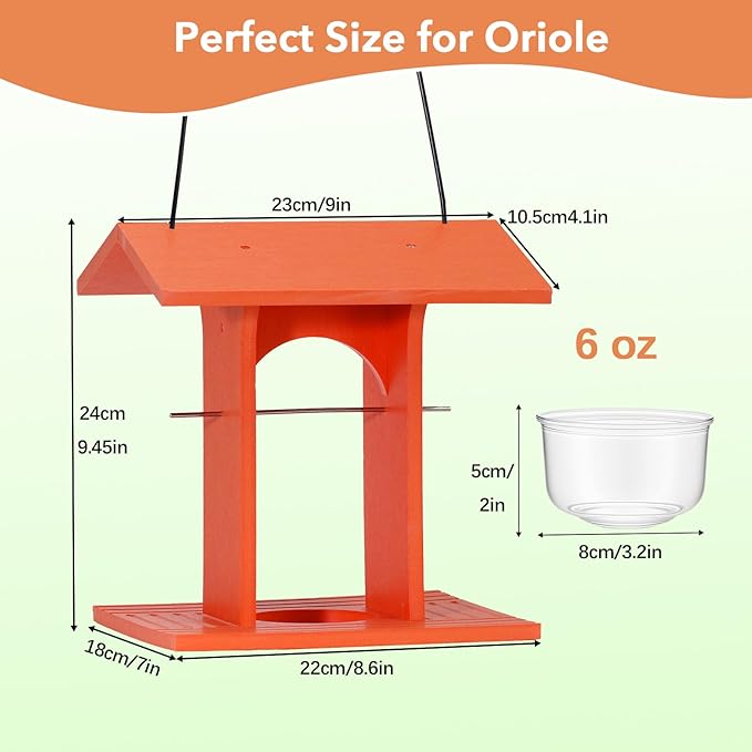 Oriole Feeder for Outdoors Hanging with Gift Box, Durable HDPE Plastic Oriole Jelly Feeder w/Fruit Holder & 6oz Glass Bowl, Bird Feeder for Orioles for Garden, Patio, Backyard