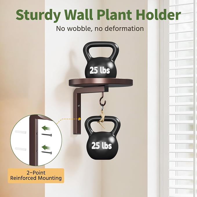 LASZOLA 3Pcs Wall Mount Plant Shelves with Hangers for Indoor Planters, Heavy Duty Metal Window Floating Flower Holders Stand for Kitchen Bathroom, Standard Bronze