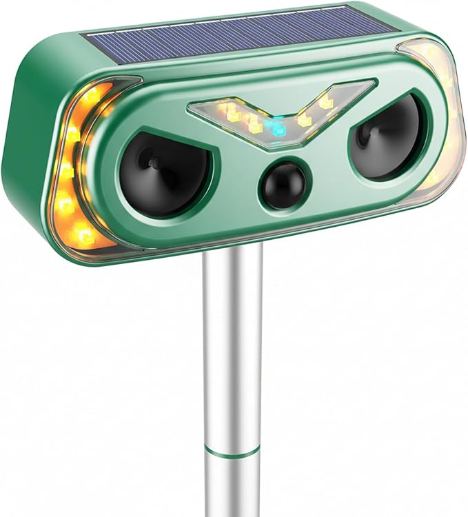 2026 1 Pack Solar Ultrasonic Animal Repellent Outdoor, Cat Repellent Outdoor with Motion Detection, Rabbit for Yard Garden Farm, Rabbit,Squirrel,Deer,Raccoon,Skunk,Rodent Animal Repeller, Green