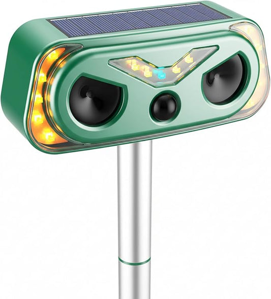 2026 1 Pack Solar Ultrasonic Animal Repellent Outdoor, Cat Repellent Outdoor with Motion Detection, Rabbit for Yard Garden Farm, Rabbit,Squirrel,Deer,Raccoon,Skunk,Rodent Animal Repeller, Green
