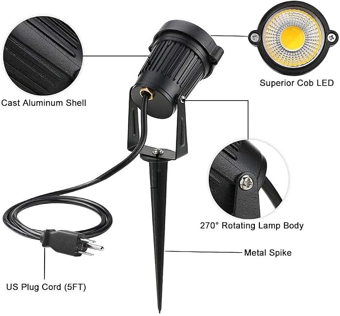 Romwish LED Landscape Spotlight 10W, Outdoor Landscape Lighting 120V Plug-in, 1100LM Waterproof LED Landscape Lights, Landscape Spot Lights for Yard, Garden, Tree, Driveway, 3000K Warm White -12Pack