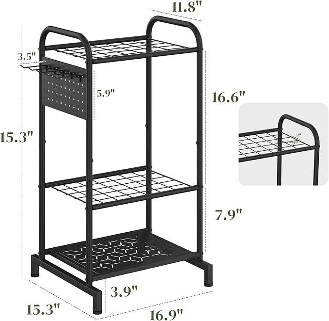 Garden Tools Organizer Rack, Yard Tool Rack, Heavy Duty Steel Yard Tool Organizer and Storage Holder Broom Holder for Shed, Patio, Outdoor (Rack with Hooks)