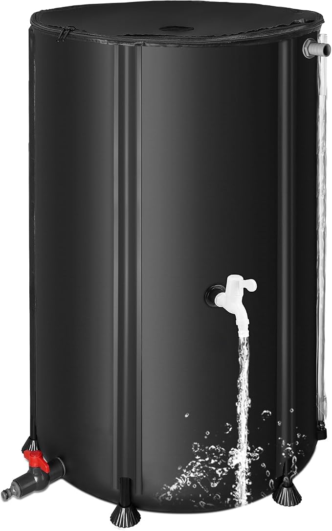 FAMIROSA 100 Gallon / 378L Collapsible Rain Barrel, Foldable PVC Rain Barrels to Collect Rainwater from Gutter, Portable Water Storage Tank Container with Spigot, Water Catcher Collector Black