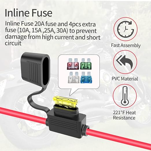 ELFCULB 3.3FT 10AWG SAE Power Socket Sidewall Port to O Ring Connecters Extension Cord Cable with 10A 15A 20A 25A 30A Fuse Compatible with Solar Generator Battery Charger,for Solar Accessories