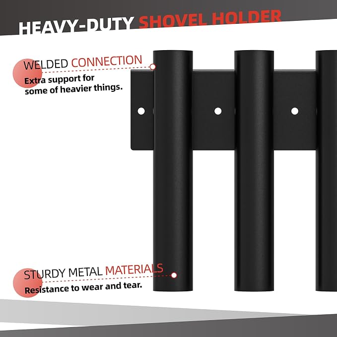 2 Pack Shovel Holder for Truck, Heavy Duty 8-Holes Hand Tool Rack for Truck Trailers & Garage or Shed Walls, Tool Holder for Shovels, Rakes, Hoes - 4 Holes in 1 Group
