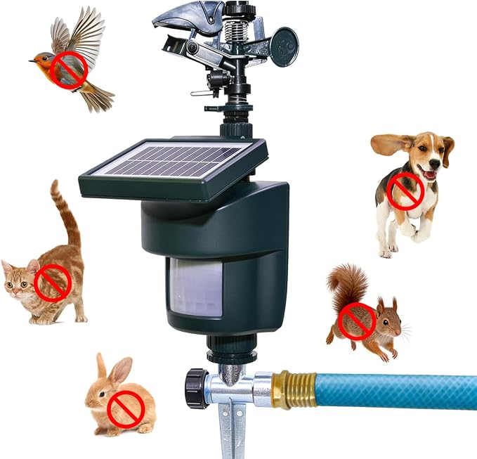 Outdoor Repellent for Yard Motion Activated with Solar Panel Water Spray Garden Sprinkler Irrigation System
