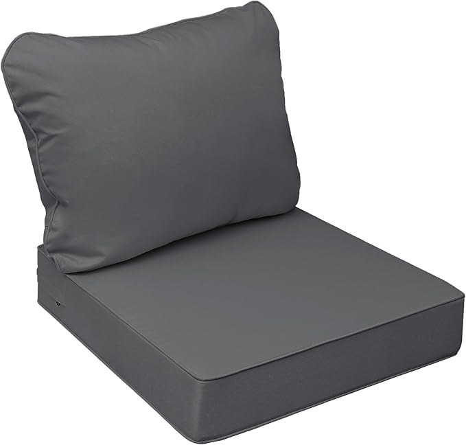 AAAAAcessories Outdoor Seat Cushions for Chairs, Fade-Resistant, Waterproof Patio Furniture Replacement Cushions, 25.5" x 25.5" x 5" + 25.5" x 19", Dark Gray