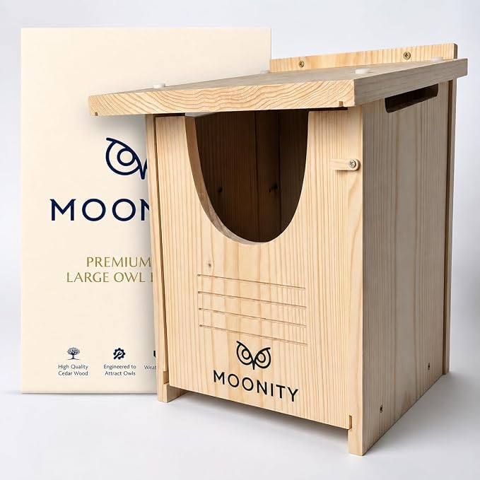 MOONITY Large Premium Cedar Owl House – 16" x 12" x 12" Weatherproof Nesting Box for Barn & Screech – Durable, Safe & Easy to Install
