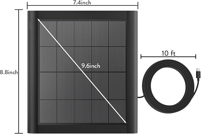 8W Solar Panel Charger for Ring Camera, 9.8inch Camcorder Solar Panel with 10FT USB C Cable for Ring Outdoor Cam Plus, Stick Up Cam/Pro, Spotlight Camera Plus/Pro Battery (8W-2Pack)