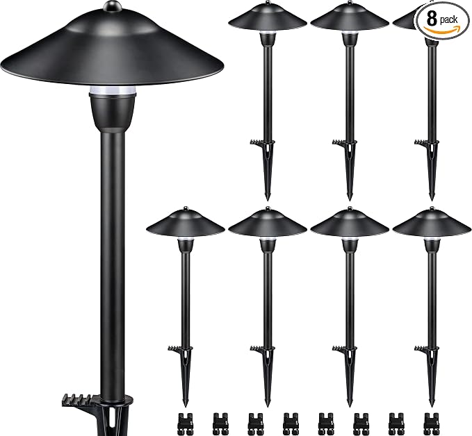 SUNVIE Low Voltage Pathway Lights Wired Path Light Outdoor 3W 12-24V 3000K Waterproof Aluminum LED Landscape Lights with Connector for Garden Walkway Yard - ETL Listed Cord, 8 Pack
