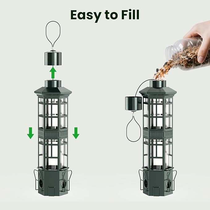 Squirrel Proof Bird Feeder for Outdoors, Chew-Proof & Weather Resistant, 3 Port, Gravity Spring Hanging Metal Bird Feeder, 3LB Large Capacity, Attract Wild Birds