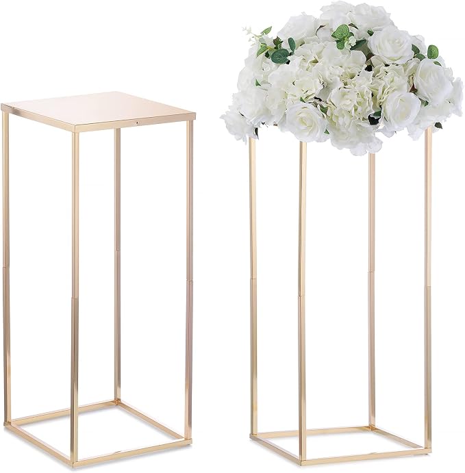 NUPTIO Gold Vases for Centerpieces Wedding - 2 Pcs 23.6 inch Tall Gold Vase Wedding Centerpieces for Tables - Geometric Gold Centerpieces for Table Flower Stand for Table Centerpieces for Weddings