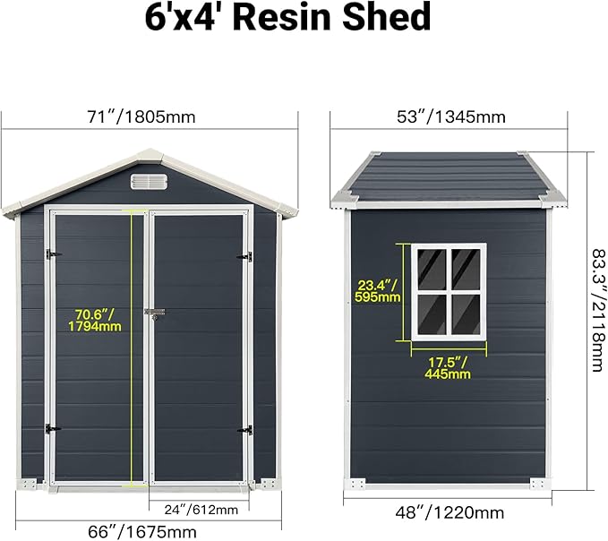 YOPTO 6x4 FT Storage Shed,Plastic Outdoor Storage Shed with Floor and Lockable Door,Waterproof Garden Shed W/Windows & Vents,Sloped Roof,Tool House for Storing Bicycles,Lawnmowers,Cold Grey