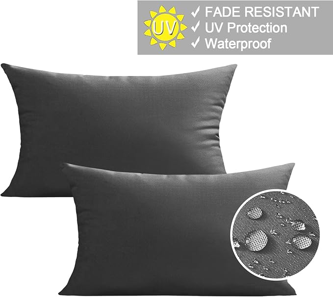 VAKADO 12x20 Outdoor Waterproof Throw Pillow Covers Set of 2 Decorative Grey Outside Patio Furniture Cushion Cases Decor for Garden Bench Porch Couch Tent Sunbrella